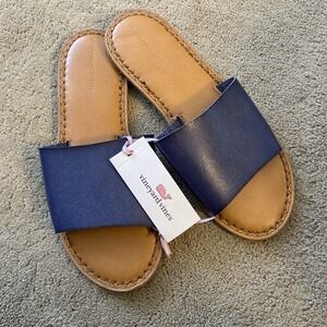 NWT VINEYARD VINES WOMEN'S LEATHER NAVY BLUE SLIDES SIZE 10